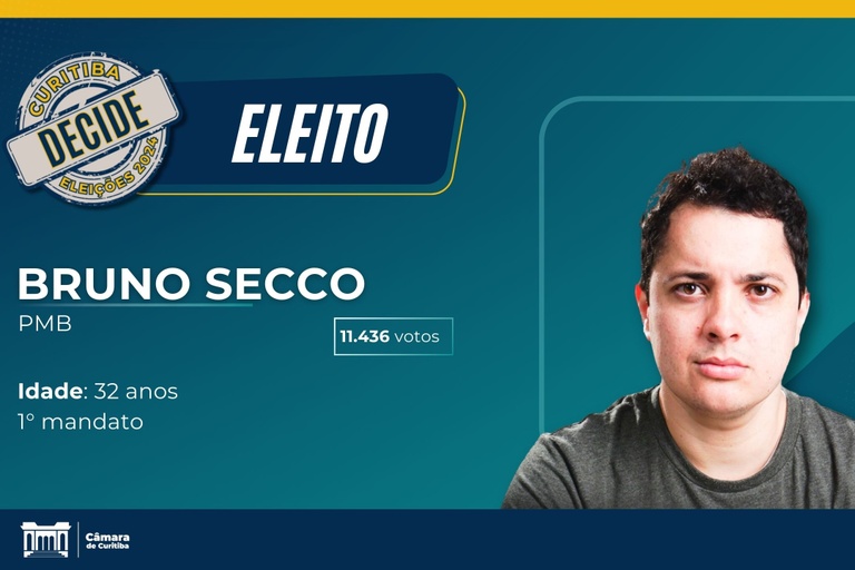 Único da sigla, Bruno Secco será a voz do PMB na Câmara de Curitiba