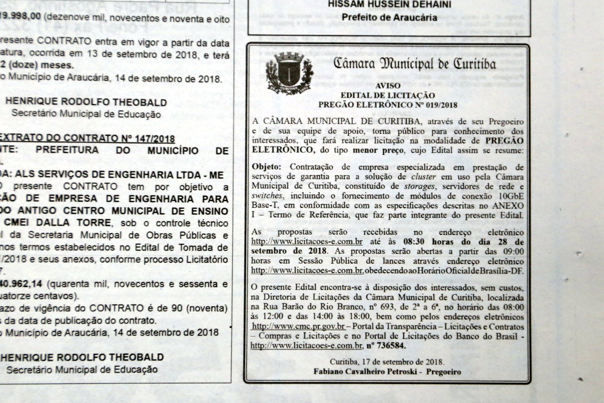 Câmara de Curitiba licita serviços de armazenamento de dados