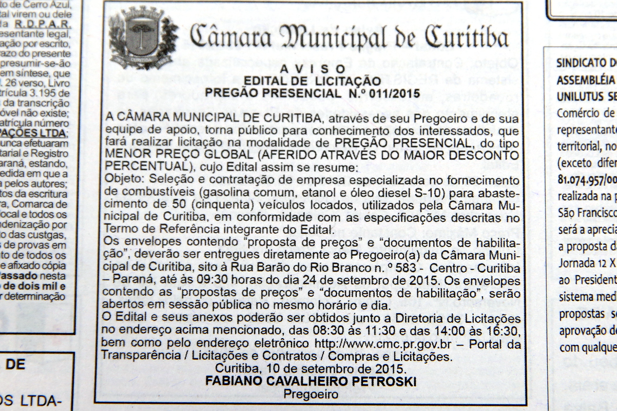 Câmara seleciona empresas para fornecer combustíveis e toners