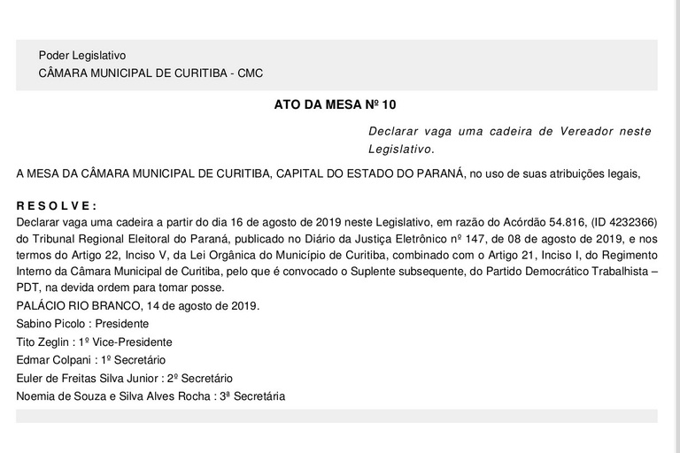 Por determinação judicial, suplência do PDT é declarada vaga na CMC